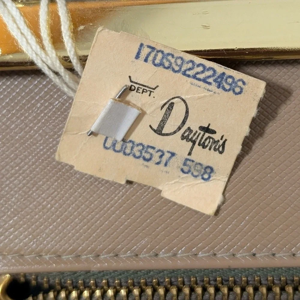 Vintage Garay Olive Brown Pleated Frame Handbag Gold Tone Hardware Dayton's Tag
